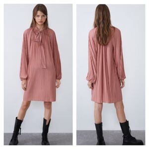 Zara Pleated Bow Detail Midi Dress